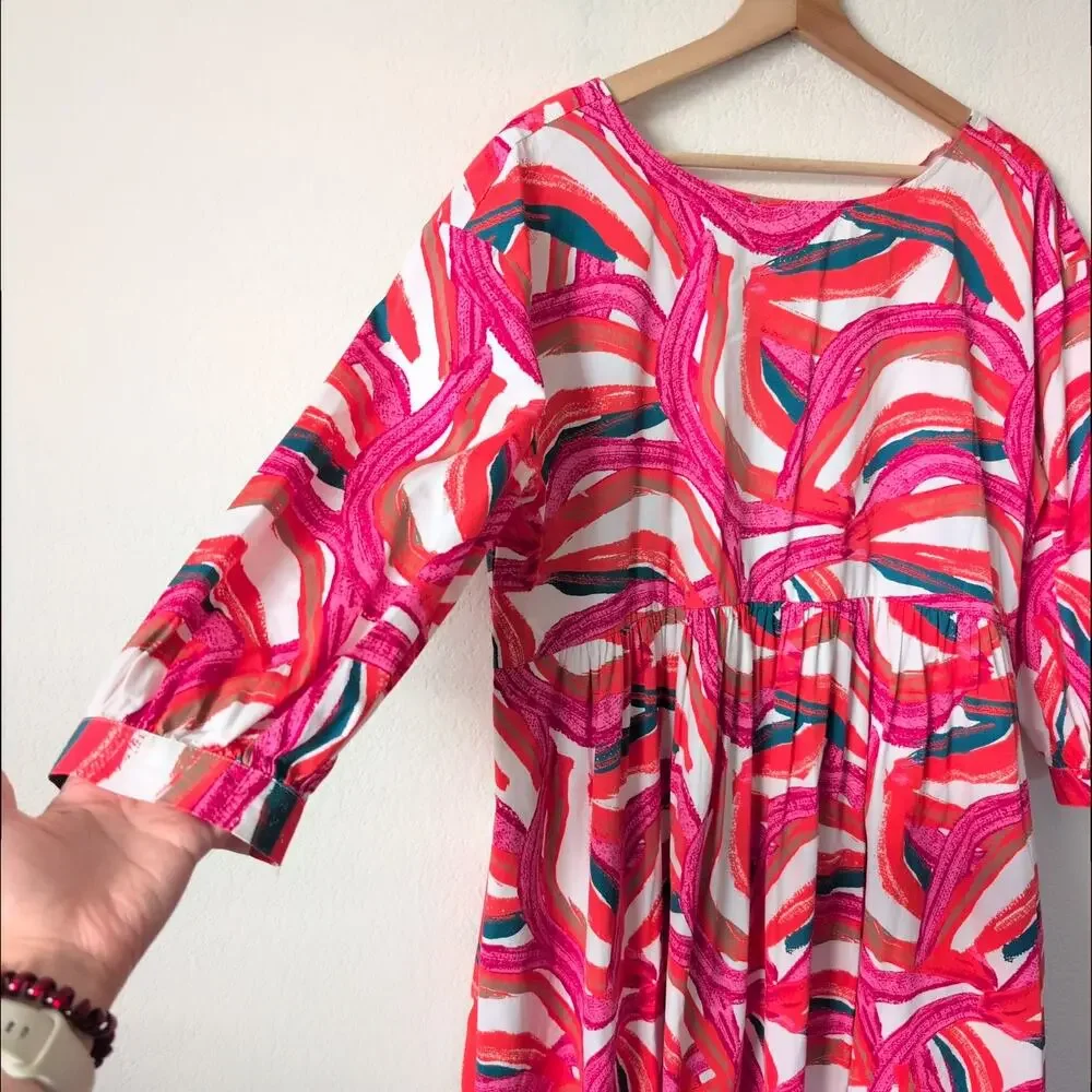 Nordstrom by Cristina Martinez Rainbow Cotton Swing Dress Small - Frock‎ Pink